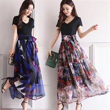 套头高腰圆领短袖中长款印花大摆2022年夏季连衣裙，女装连衣裙，时尚俏佳人