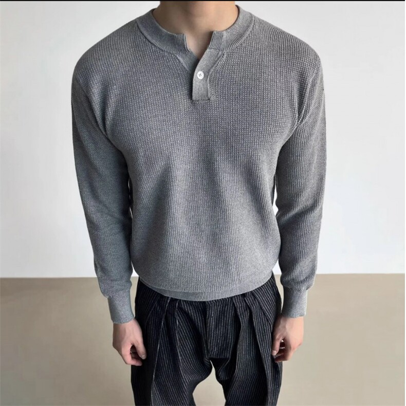 现货2026新款亨利领长袖T恤老钱风华夫格打底衫棉T60-特P50，男装T恤，星座1212