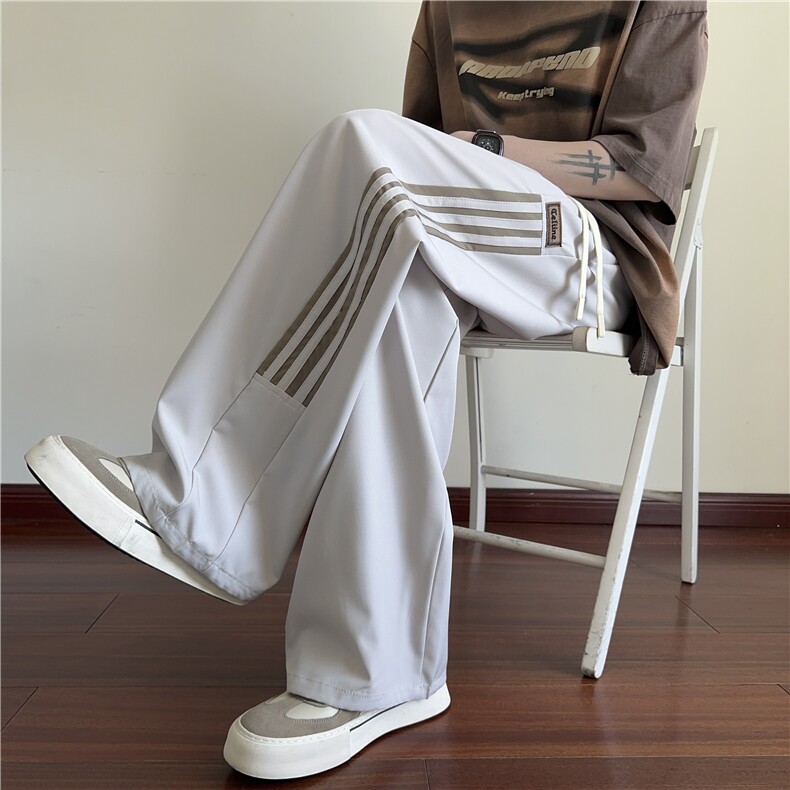 2025夏季新款美式运动条纹宽松冰丝休闲裤B315-K25667-特p35控68,男装休闲裤,电商B315