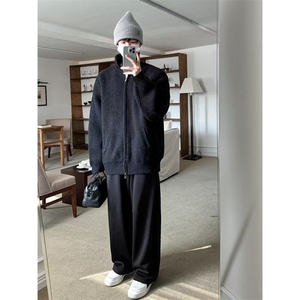 立领慵懒风开衫毛衣男女秋冬季百搭重磅包芯纱上衣外套 M133图片