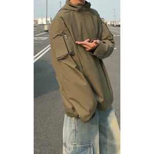外套男宽松休闲连帽上衣防风防水男装户外夹克纯色F1992-特价P42图片