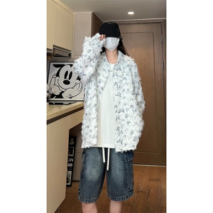 现货CS10051-特批40无差 控78 新款长袖重工艺流苏蝴蝶情侣花衬衫图片