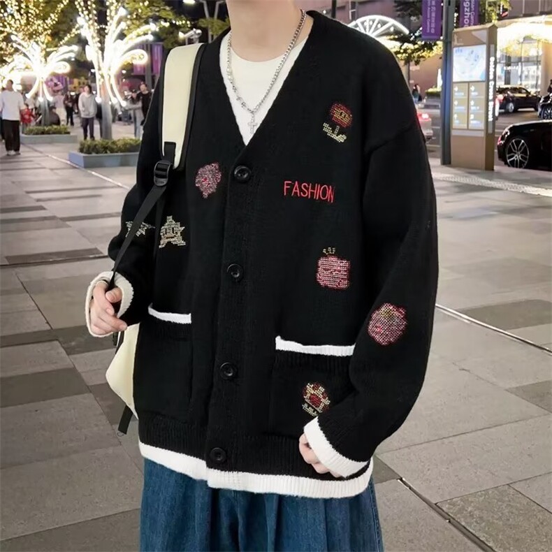 针织开衫男韩版潮流刺绣高街帅2025冬季ins宽松毛衣外套MZ234-P51,男装针织衫/毛衣,星座412