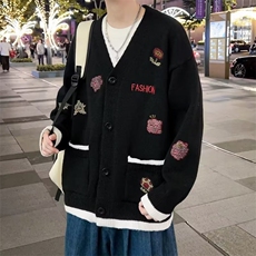 针织开衫男韩版潮流刺绣高街帅2025冬季ins宽松毛衣外套MZ234-P51，男装针织衫/毛衣，星座412