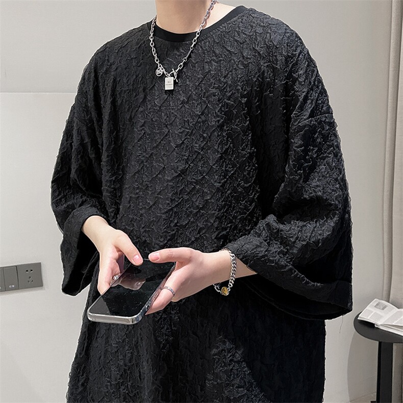 夏季短袖冰丝皱感透气T恤男潮垂感宽松半袖上衣A071-5523-P35，男装T恤，电商A071