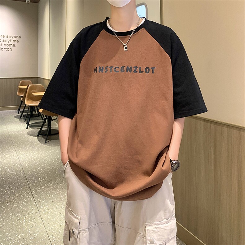 T343-P33夏季纯棉印花拼色圆领短袖,男装T恤,星座1501-1