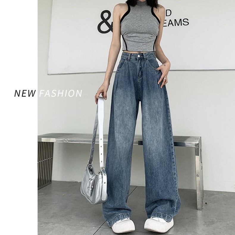 阔腿牛仔裤女早春2025年新款小个子宽松直筒高腰垂感拖地裤子春秋,男装牛仔裤,星座218-8