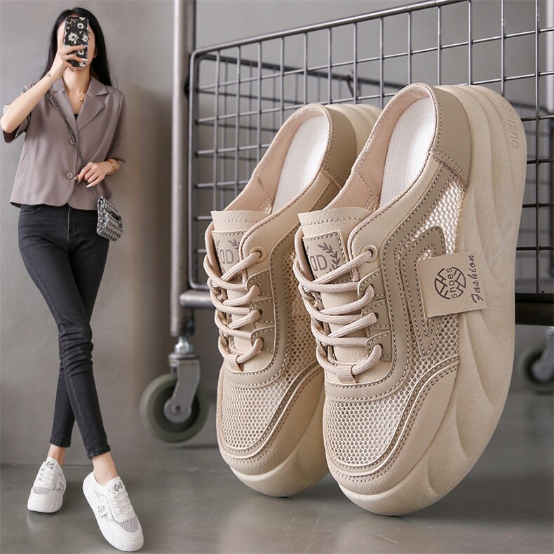 2024小白鞋子女夏季新款韩ins女厚底休闲网面透气半拖板鞋潮，女鞋拖鞋，电商A223