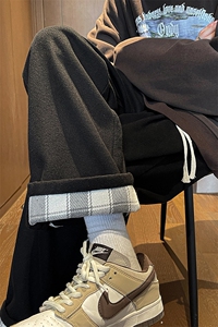 加绒毛呢裤男直筒垂感阔腿特大码胖子休闲裤K906P55控78图片
