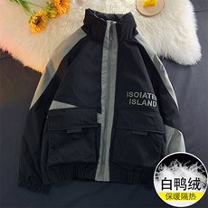 港风平铺冬季潮牌鸭绒羽绒服男大码宽松休闲上衣6075P275限398，男装羽绒服，电商A089-1