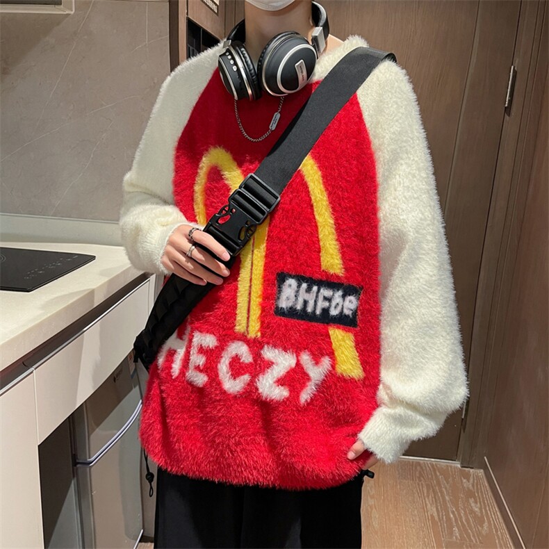 针织衫男韩版潮流拼色高街帅气字母2025冬季ins宽松毛衣MZ320-P60,男装针织衫/毛衣,星座412