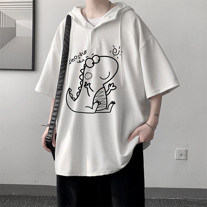 LD54172-P45连帽短袖t恤男大码胖子带帽五分袖中袖大皂风,男装T恤,电商A040