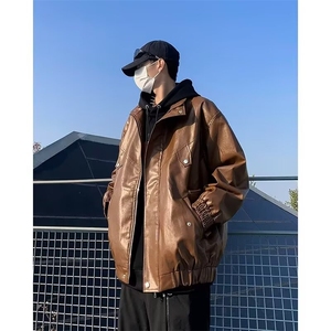 休闲运动秋季情侣机车服宽松上衣冲锋衣夹克个性男皮衣外套 PW159图片
