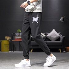 M-8XL男大码束脚反光蝴蝶印花休闲弹力运动裤5032-1_7710-p45，男装休闲裤，星座1516-1