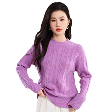 时尚女士秋季新款简约百搭半高领绞花针织衫舒适保暖显瘦毛衣，女装针织衫/毛衣，奢优羊绒