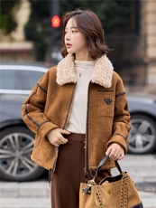 9109时尚麂皮绒皮毛一体外套，女装羊羔毛/颗粒绒，依路服饰