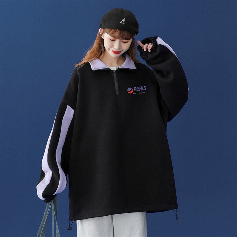 2024春季新品简约字母印花拼接款式宽松休闲立领卫衣B201 P55控68图片