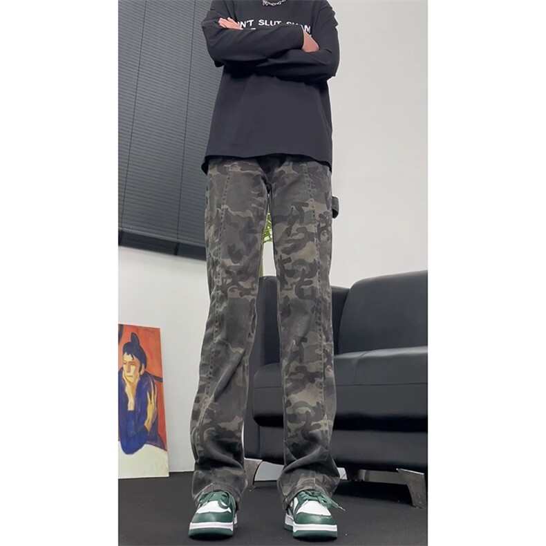美式街头嘻哈重磅迷彩拼接工装牛仔裤,男装牛仔裤,星座310A-4