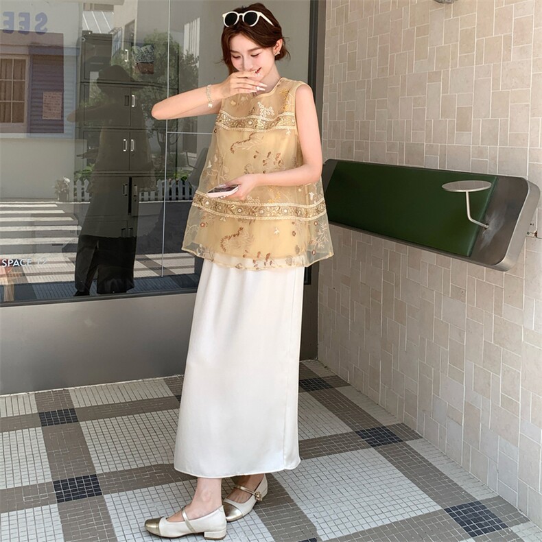 气质高级感新中式复古碎花背心套装女夏季2025新款半身裙两件套,女装套装/套裙,浙宝208A