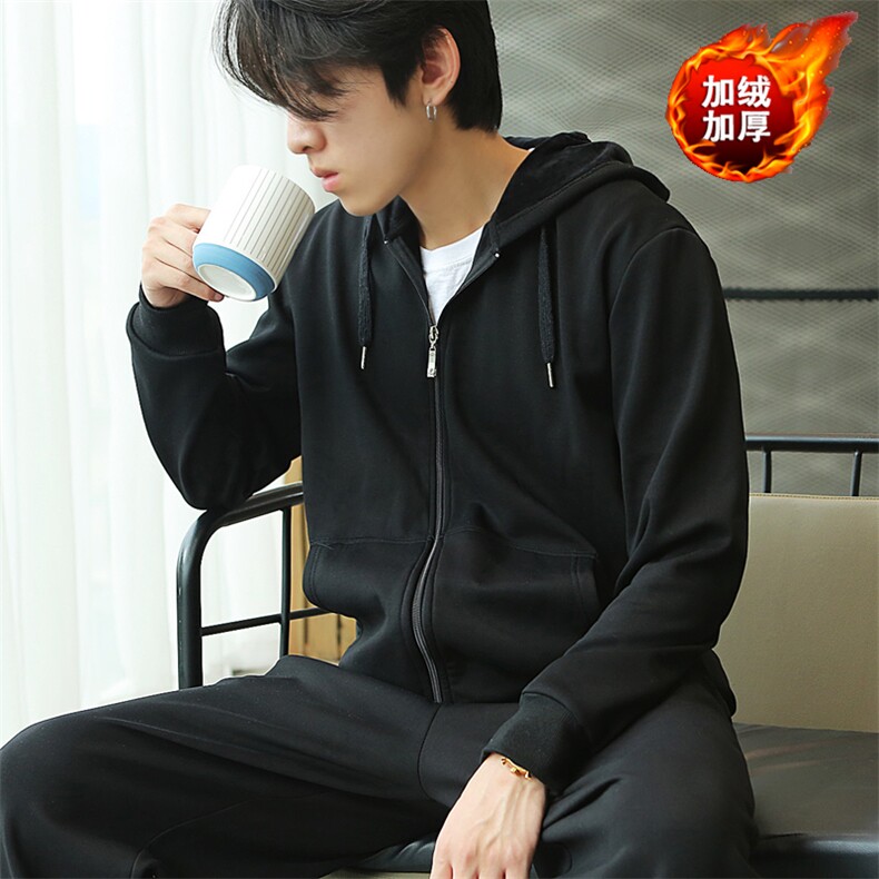 冬加绒加厚运动套装宽松开衫卫衣两件套运动服加肥大码910款图片