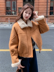 棕色高级感羊羔毛外套女冬季2025新款日系优雅时髦复古氛围感外套，女装棉衣/棉服，欣美人