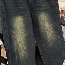 复古牛仔裤潮男女潮流春秋水洗做旧直筒裤休闲裤撞色长裤~N61120，男装牛仔裤，星座601-2