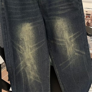 复古牛仔裤潮男女潮流春秋水洗做旧直筒裤休闲裤撞色长裤~N61120图片