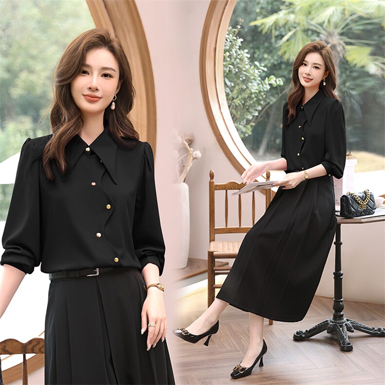 2024春季新款波浪门襟衬衫时尚百搭显瘦长袖上衣,女装衬衫,梦芯尔
