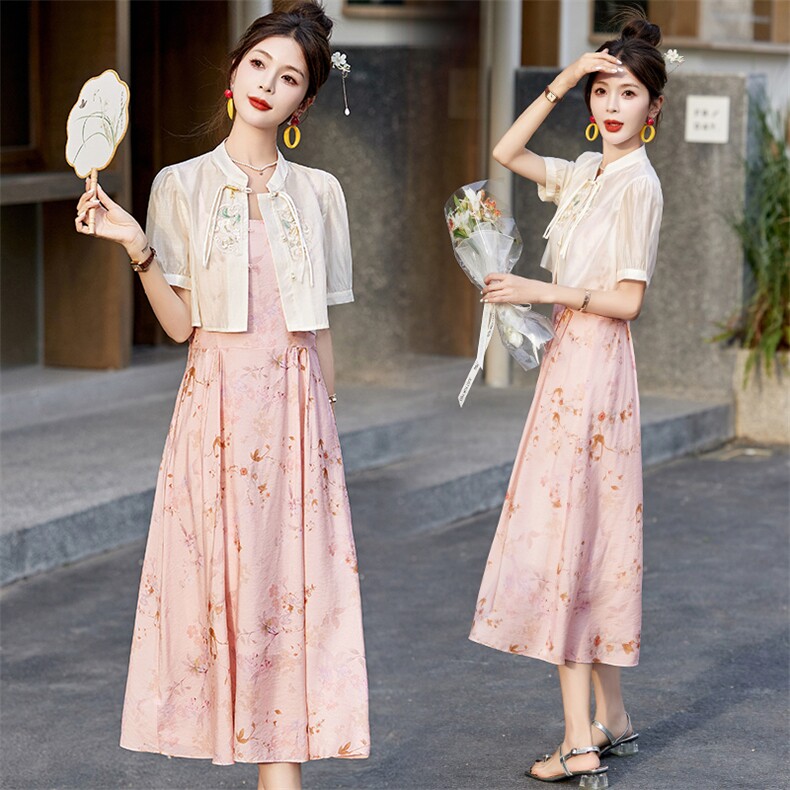国风印花连衣裙女装夏季新款气质新中式改良旗袍吊带裙,女装连衣裙,涵亦佰惠