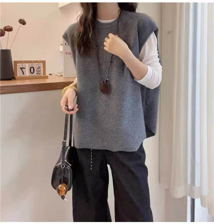 2025年秋季新款百搭女士圆领宽松马甲，女装针织衫/毛衣，嘉日羊绒
