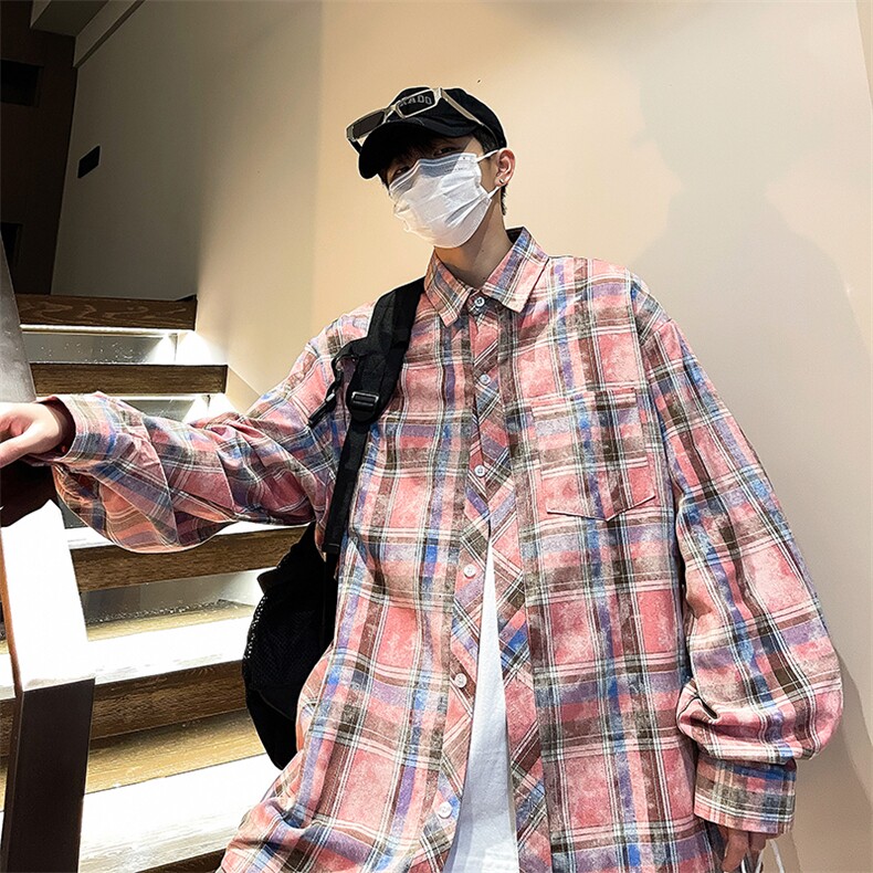 控价69港风格子衬衫宽松外套男女衬衣百搭格子外套CS2426P45,男装衬衫,电商A128