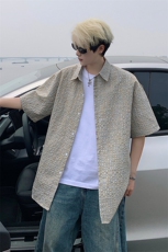 B221美式ins高街宽松薄款泡泡格短袖衬衫SY2548-特P35控59，男装衬衫，电商B221
