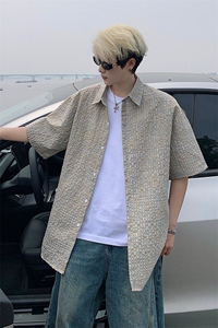 B221 美式ins高街宽松薄款泡泡格短袖衬衫SY2548-特P35控59图片