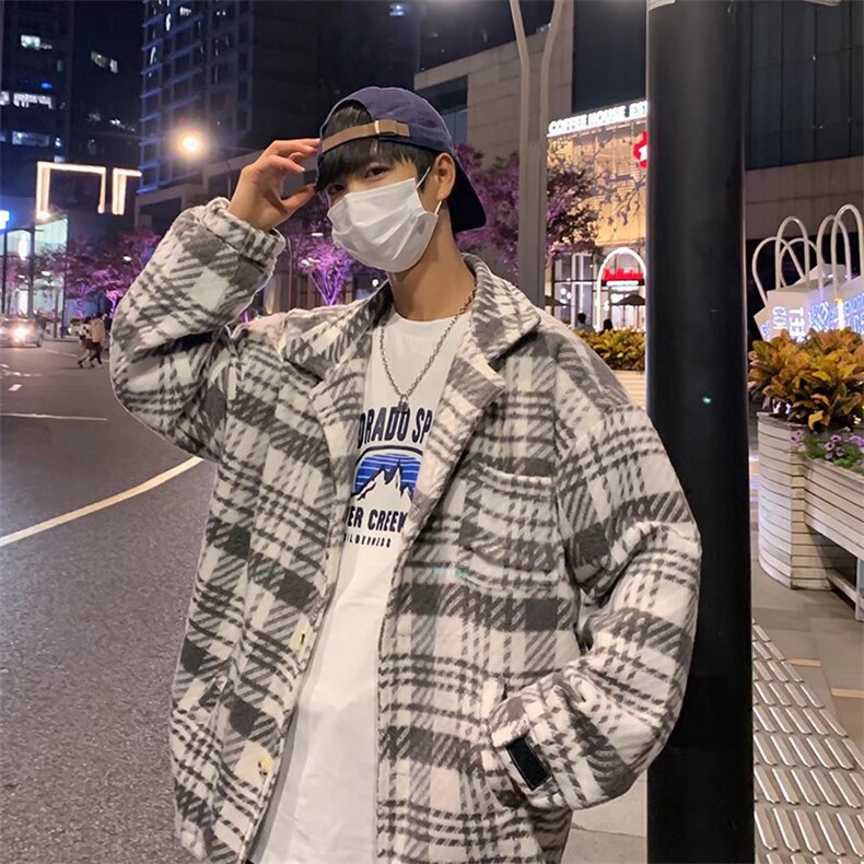 格子毛呢外套男宽松潮牌慵懒风夹克秋冬ins韩版痞帅上衣2386-P82,男装夹克,星座1008-1