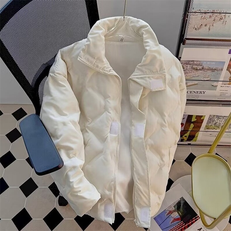 黑武士菱形格美式羽绒棉服男冬季痞帅炸街vibe外套立领短款面包服图片