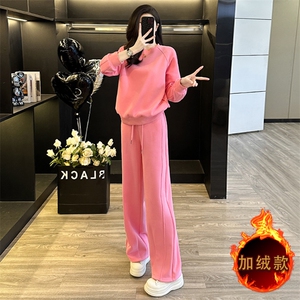 时尚洋气减龄加绒加厚卫衣阔腿裤套装图片