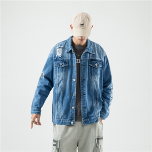 JK818-p80M-5X无影墙ins牛仔夹克绣花破洞大码男日系CITYBOY