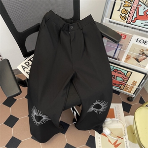 美式宽松小众刺绣西裤情侣垂感休闲阔腿潮牌裤子K0344-P40图片