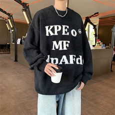 美式复古字母印花毛衣秋冬季新款高街学院风针织上衣，男装针织衫/毛衣，星座410-7