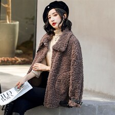 2025冬季新款时尚气质舒适短款仿羊羔毛外套，女装羊羔毛/颗粒绒，阿丹