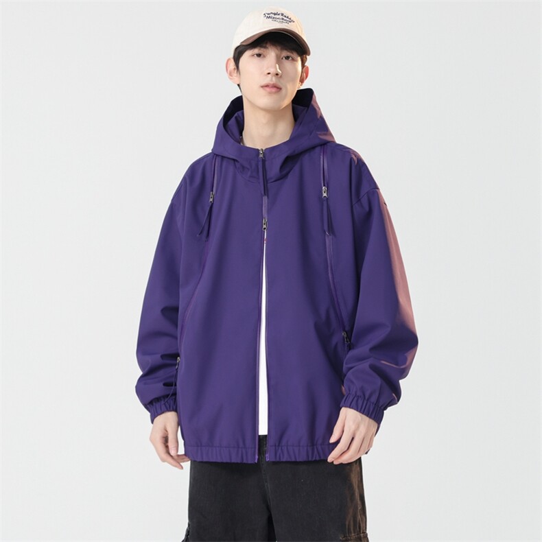 冲锋衣连帽夹克男宽松落肩纯色上衣外套DSA157B-J208-P60,男装夹克,电商A157B
