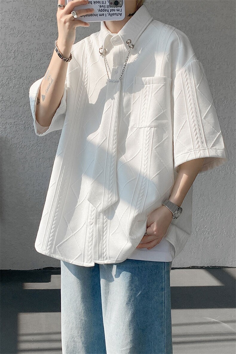 现货CS1126-特P38小众肌理感设计感大码衬衫男（含领带可拆卸）,男装衬衫,电商A059