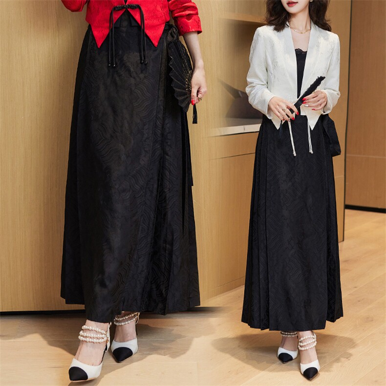 现货2025新中式时尚设计感高腰提花日常百搭马面裙，女装半身裙，卡杰菲