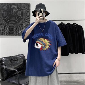 YT26196-P30 亚短袖t恤男大码五分袖男宽松七分袖 港风模特图片
