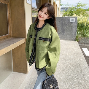 气质感绿色小香风短外套女春秋2025新款超火好看高级小众夹克上衣图片