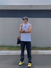 美式复古背心健身显肌肉无袖t恤纯棉重磅小领口坎肩运动汗衫，男装T恤，星座310A-4