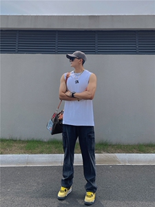 美式复古背心健身显肌肉无袖t恤纯棉重磅小领口坎肩运动汗衫图片
