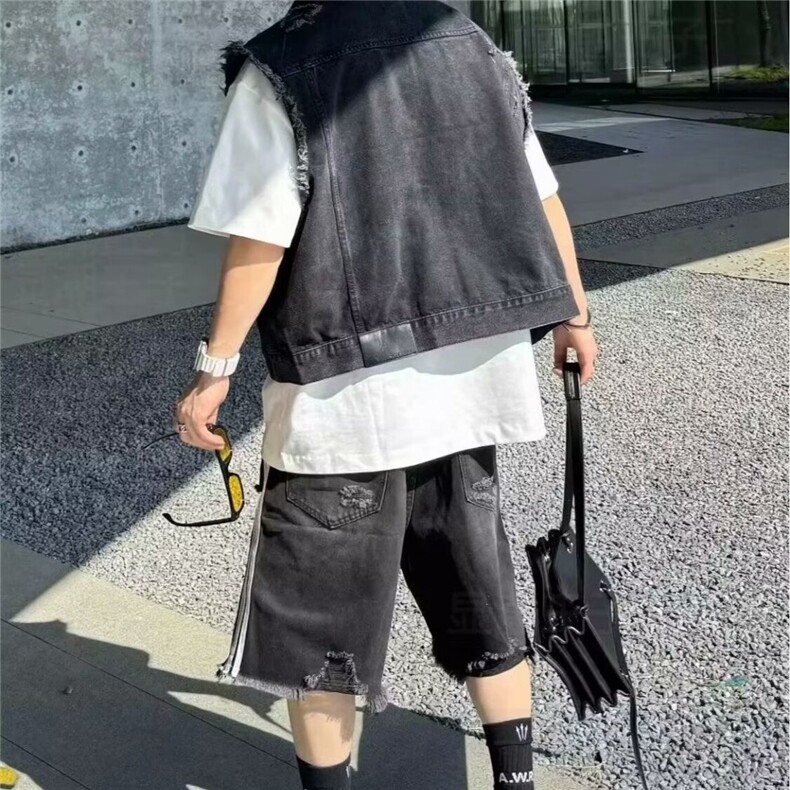 痞帅破洞毛边设计感牛仔马甲外套男坎肩百搭上衣高街情侣背心夹克,男装背心/马甲,星座506A
