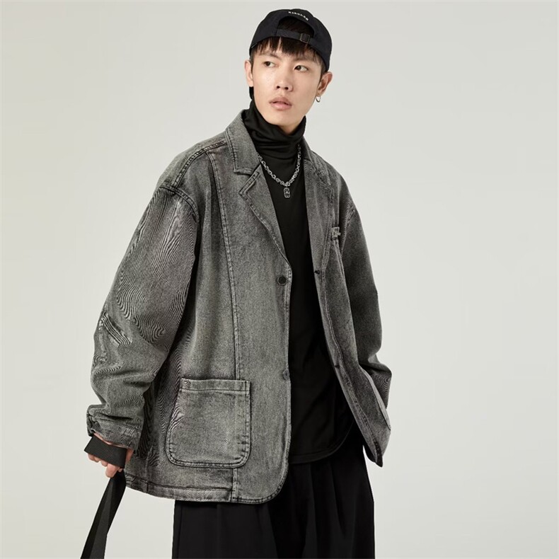 复古水洗牛仔外套男秋季新款小众做旧西装领夹克上衣炸街1337-P70,男装工装外套,星座910-5