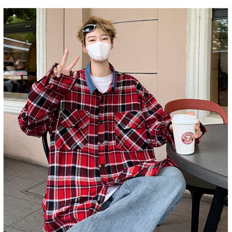 长袖衬衫日系港风ins宽松衬衣男生百搭休闲外套CS0132-P40,男装衬衫,星座308B-1